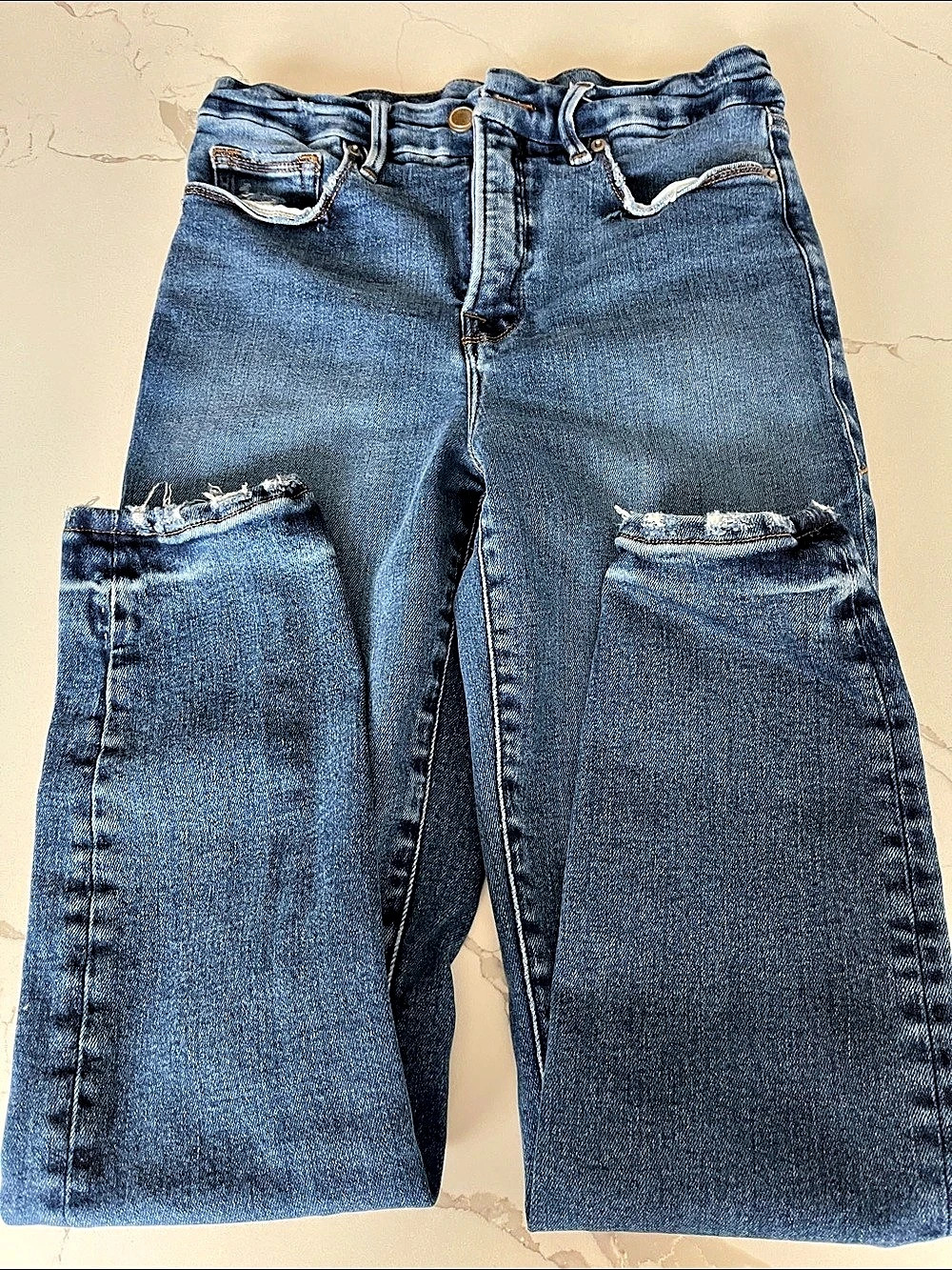 Good American Good Legs Skinny Jeans Women's Straight Leg Distressed Jeans Waist